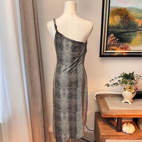 Cache Metallic Snakeskin Print Asymmetrical Dress – Size Medium - Picture 7 of 8